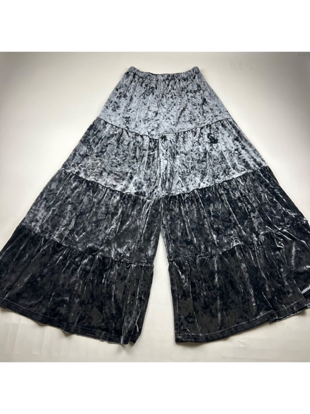 Natural Life Slate Blue Stretch Velvet Tiered Wide Leg Pant S
